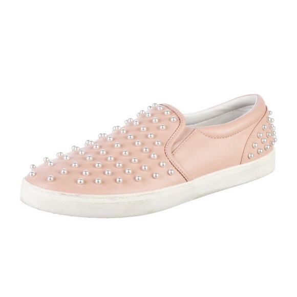STUART WEITZMAN GOLDIE LEATHER Pearl SLIP-ON SNEAKER IN PINK 10.5 - Picture 1 of 5